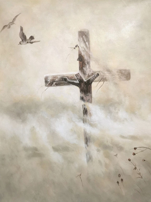 Obraz olejny Krzyż w zadymce