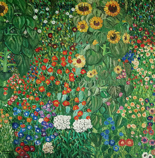 Ogród wiejski ze słonecznikami